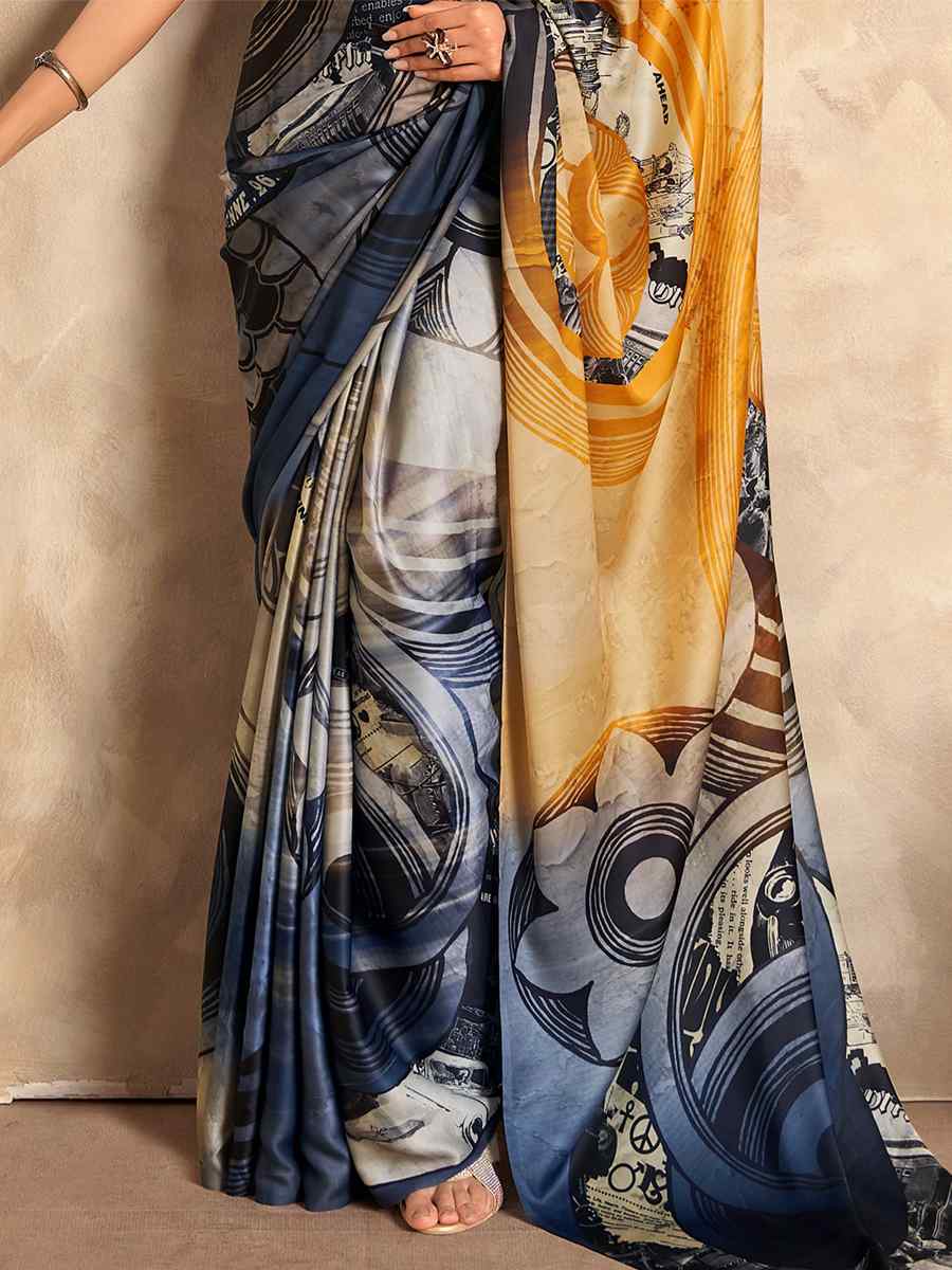 Multi Satin Crepe Printed Casual Festival Contemporary Saree