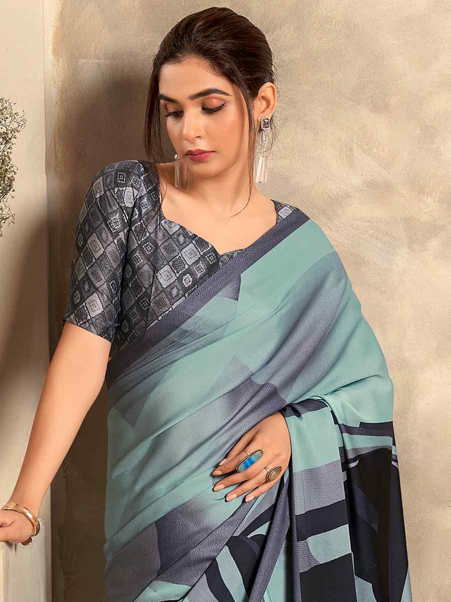 Multi Satin Crepe Printed Casual Festival Contemporary Saree