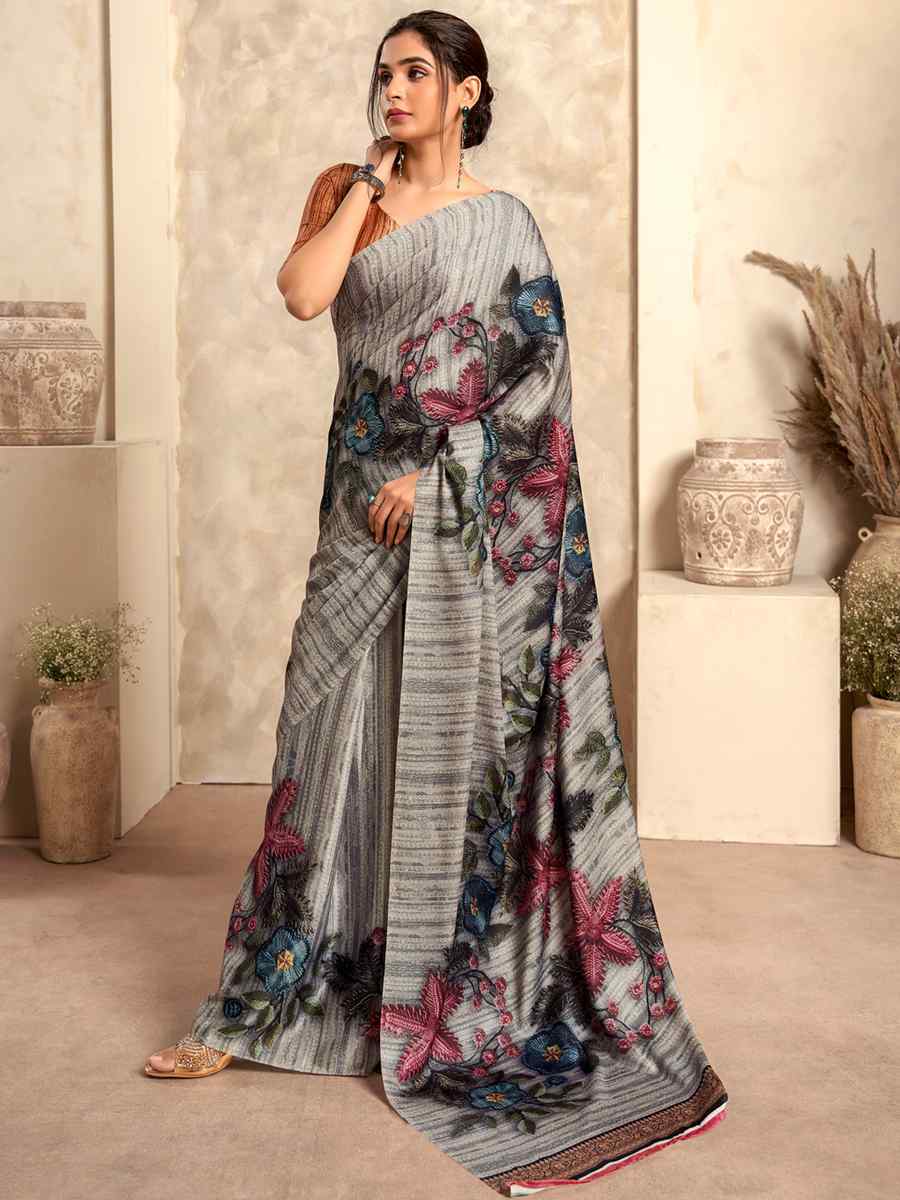 Multi Satin Crepe Printed Casual Festival Contemporary Saree