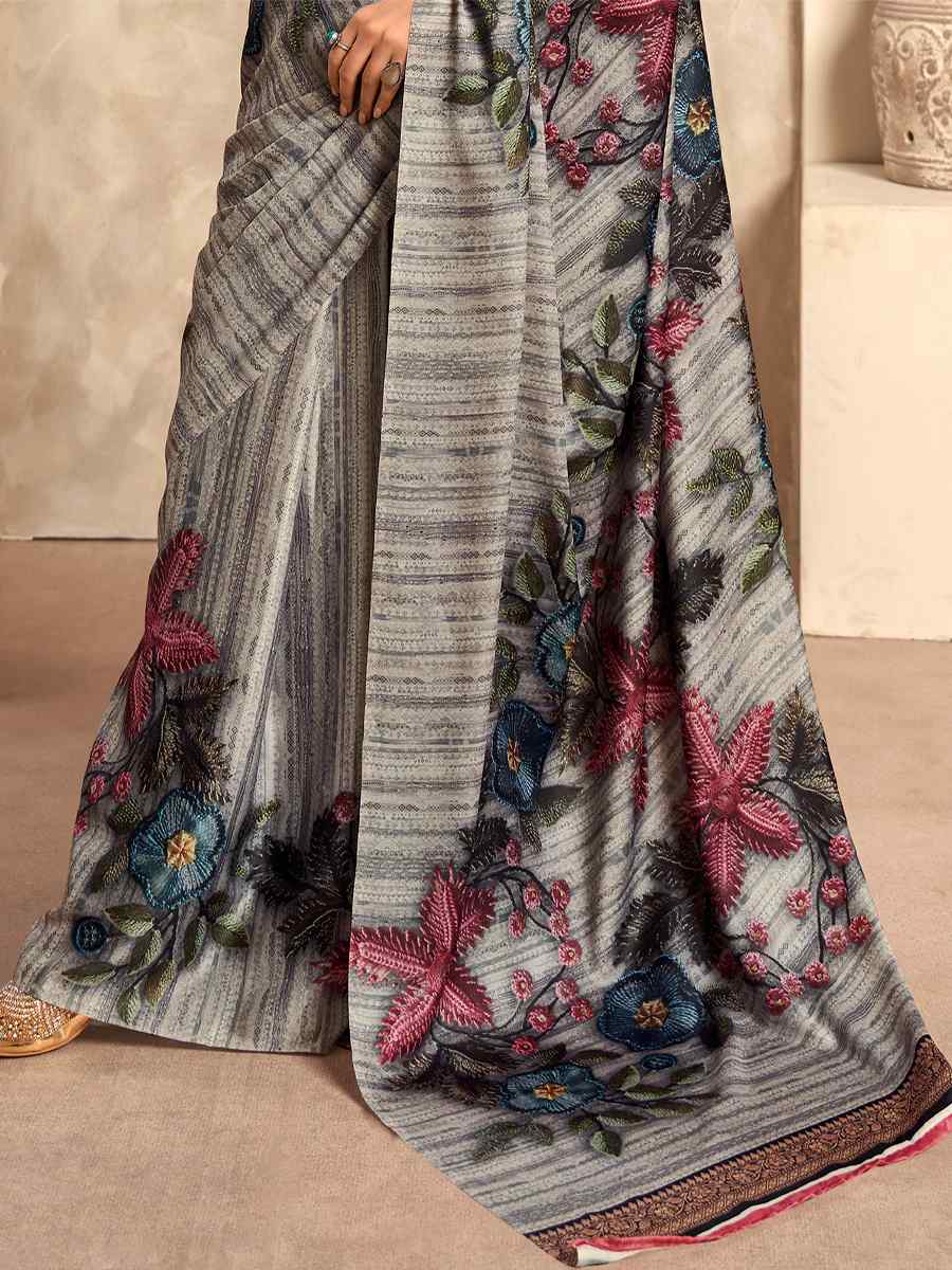 Multi Satin Crepe Printed Casual Festival Contemporary Saree