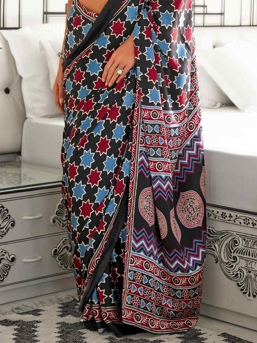 Multi Satin Crepe Printed Festival Casual Contemporary Saree