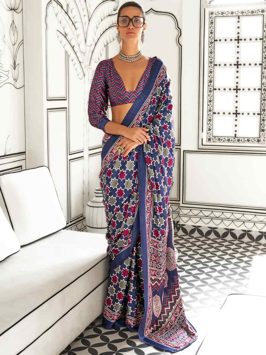 Multi Satin Crepe Printed Festival Casual Contemporary Saree