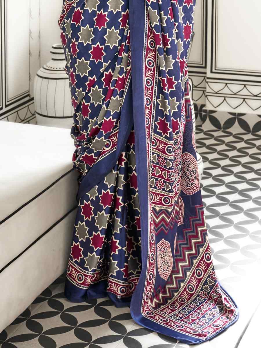 Multi Satin Crepe Printed Festival Casual Contemporary Saree