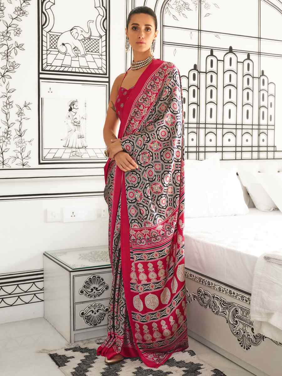 Multi Satin Crepe Printed Festival Casual Contemporary Saree