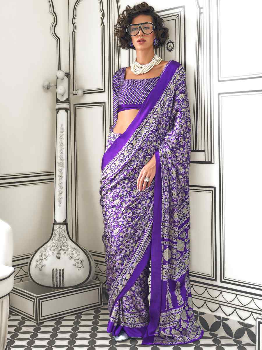 Multi Satin Crepe Printed Festival Casual Contemporary Saree