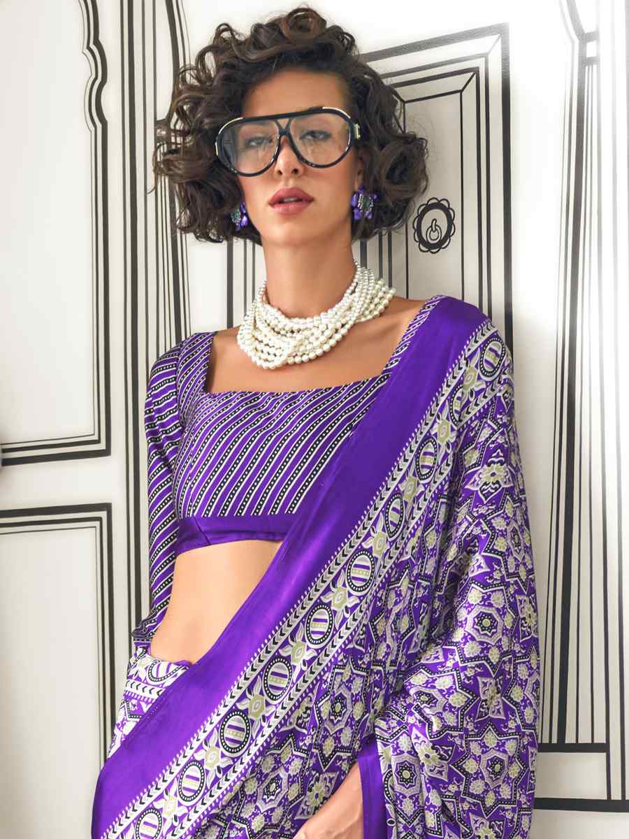 Multi Satin Crepe Printed Festival Casual Contemporary Saree