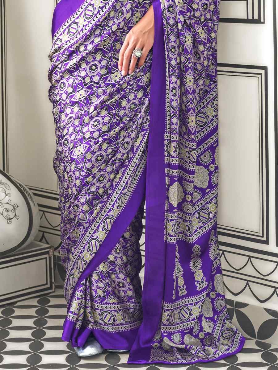 Multi Satin Crepe Printed Festival Casual Contemporary Saree