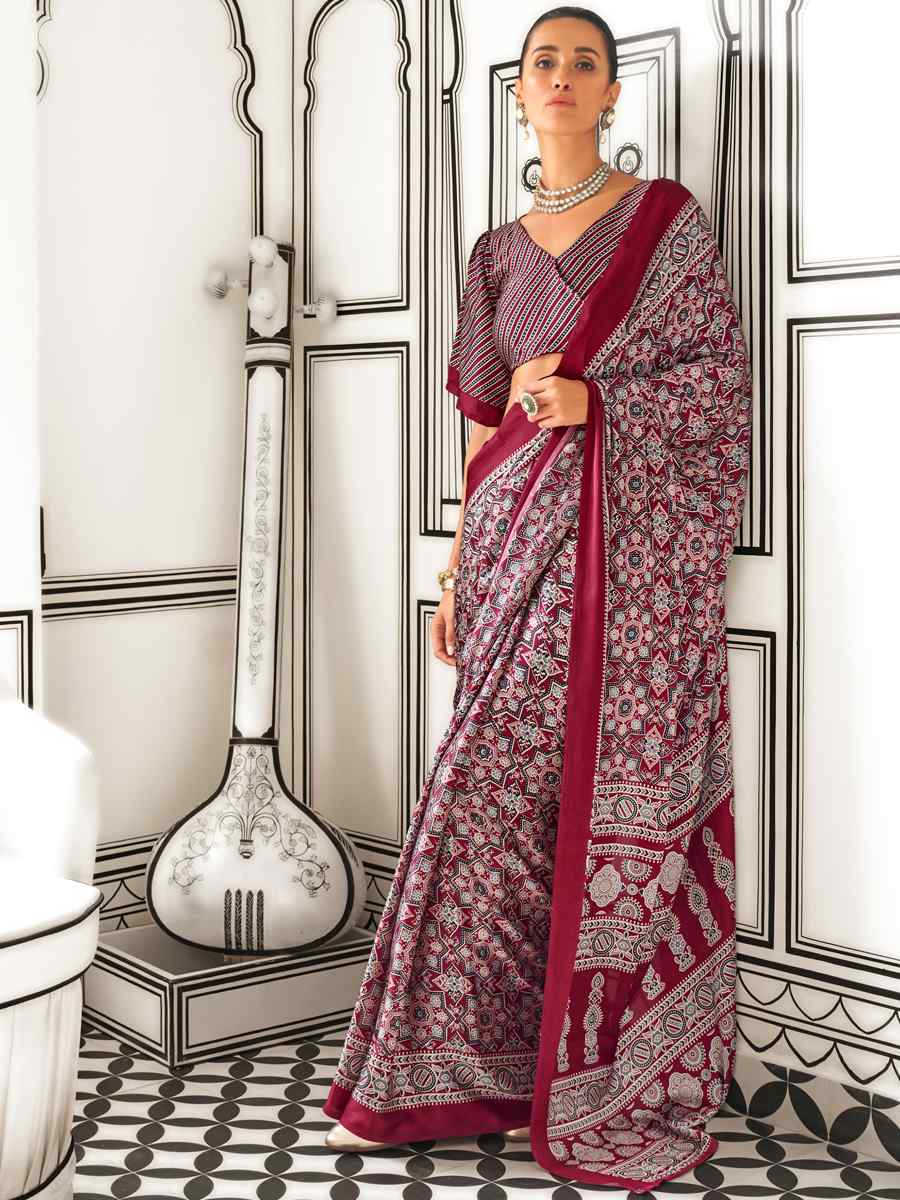 Multi Satin Crepe Printed Festival Casual Contemporary Saree