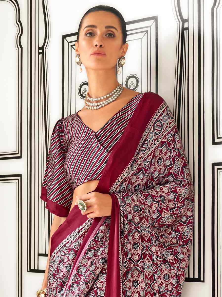 Multi Satin Crepe Printed Festival Casual Contemporary Saree