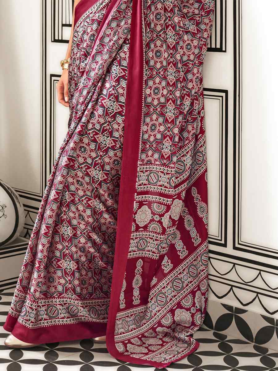 Multi Satin Crepe Printed Festival Casual Contemporary Saree