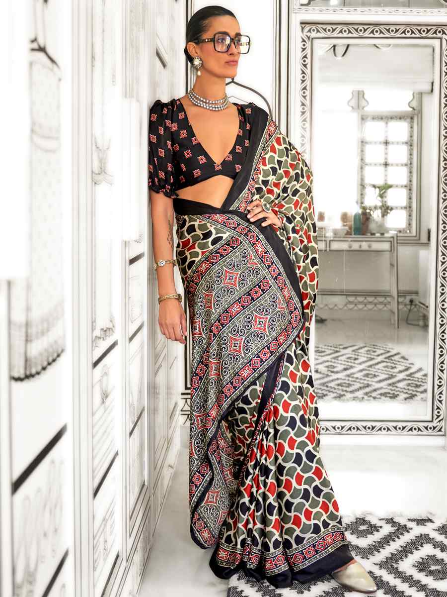 Multi Satin Crepe Printed Festival Casual Contemporary Saree