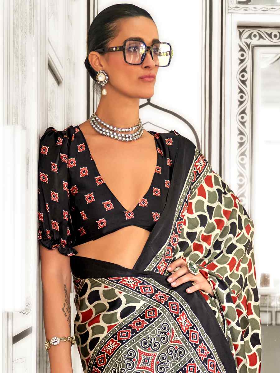 Multi Satin Crepe Printed Festival Casual Contemporary Saree