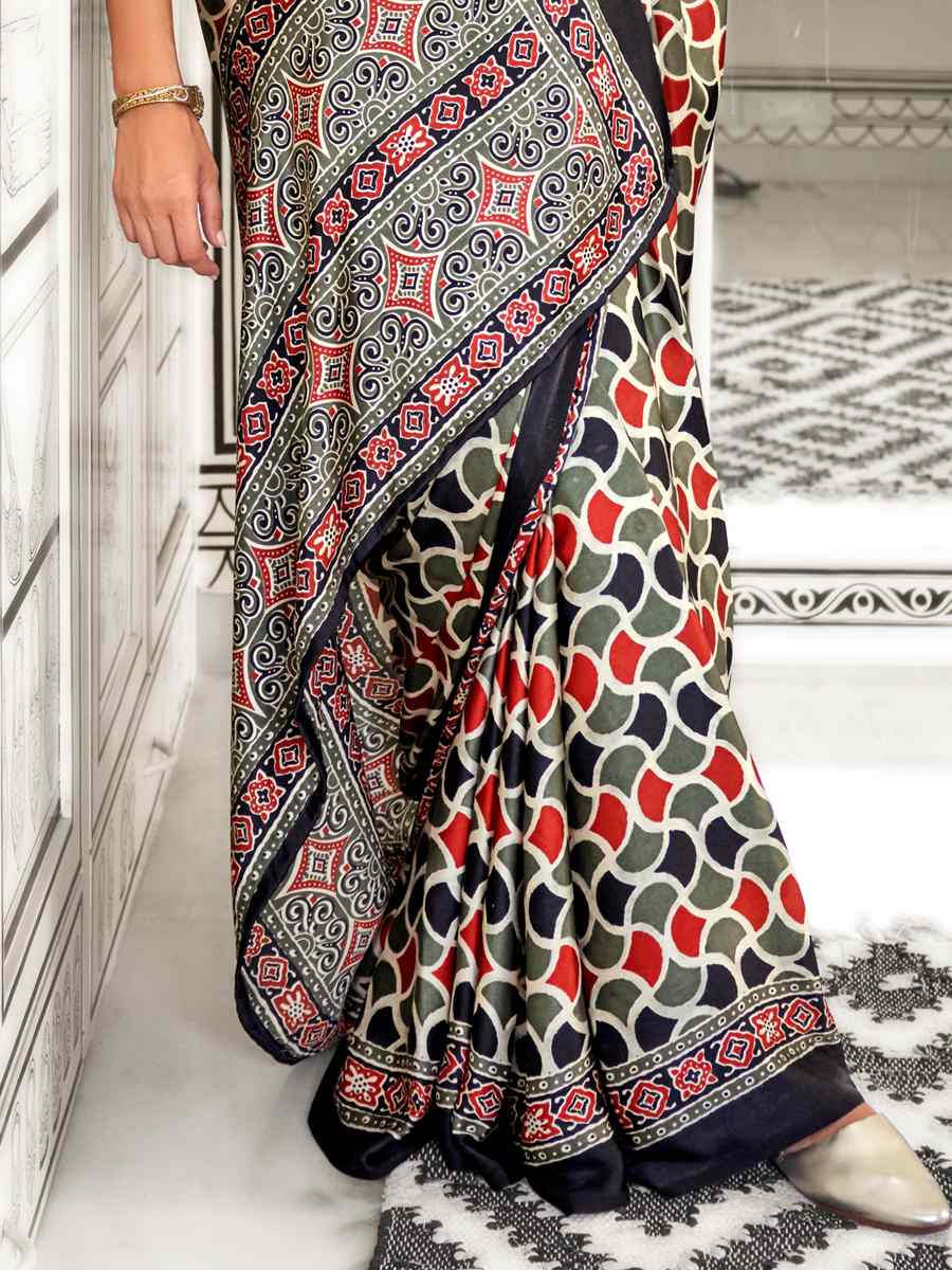 Multi Satin Crepe Printed Festival Casual Contemporary Saree