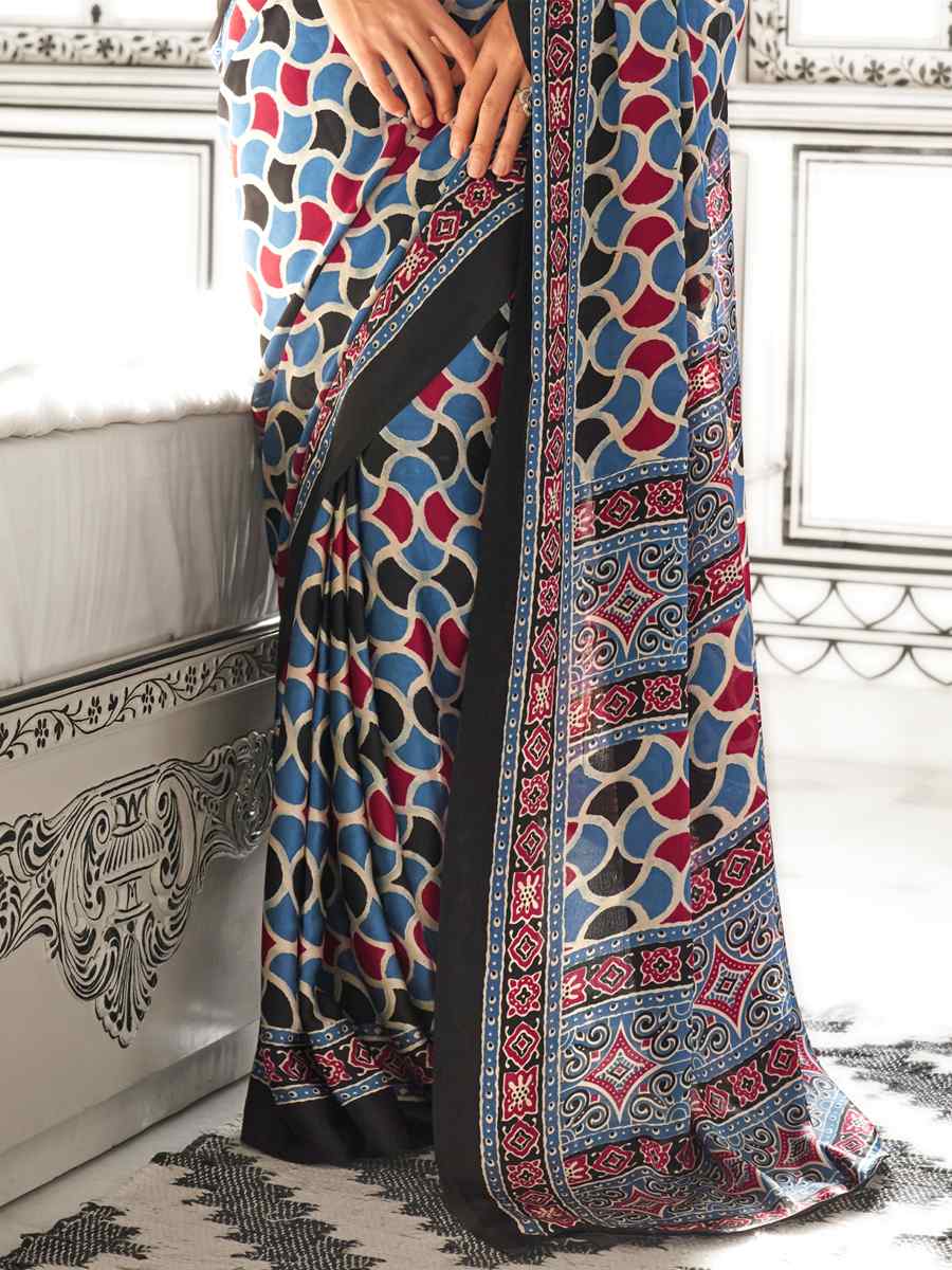 Multi Satin Crepe Printed Festival Casual Contemporary Saree