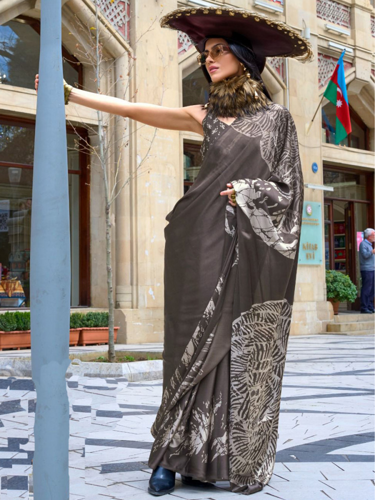 Multi Satin Crepe Printed Festival Casual Contemporary Saree