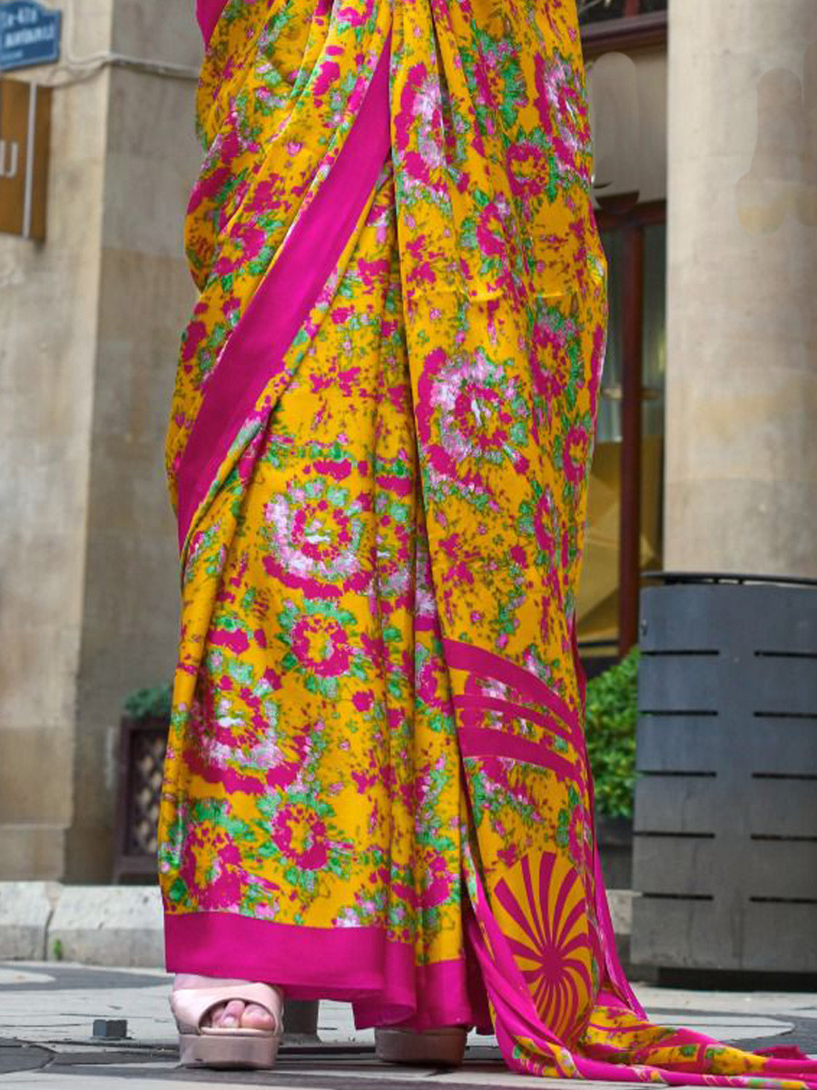 Multi Satin Crepe Printed Festival Casual Contemporary Saree