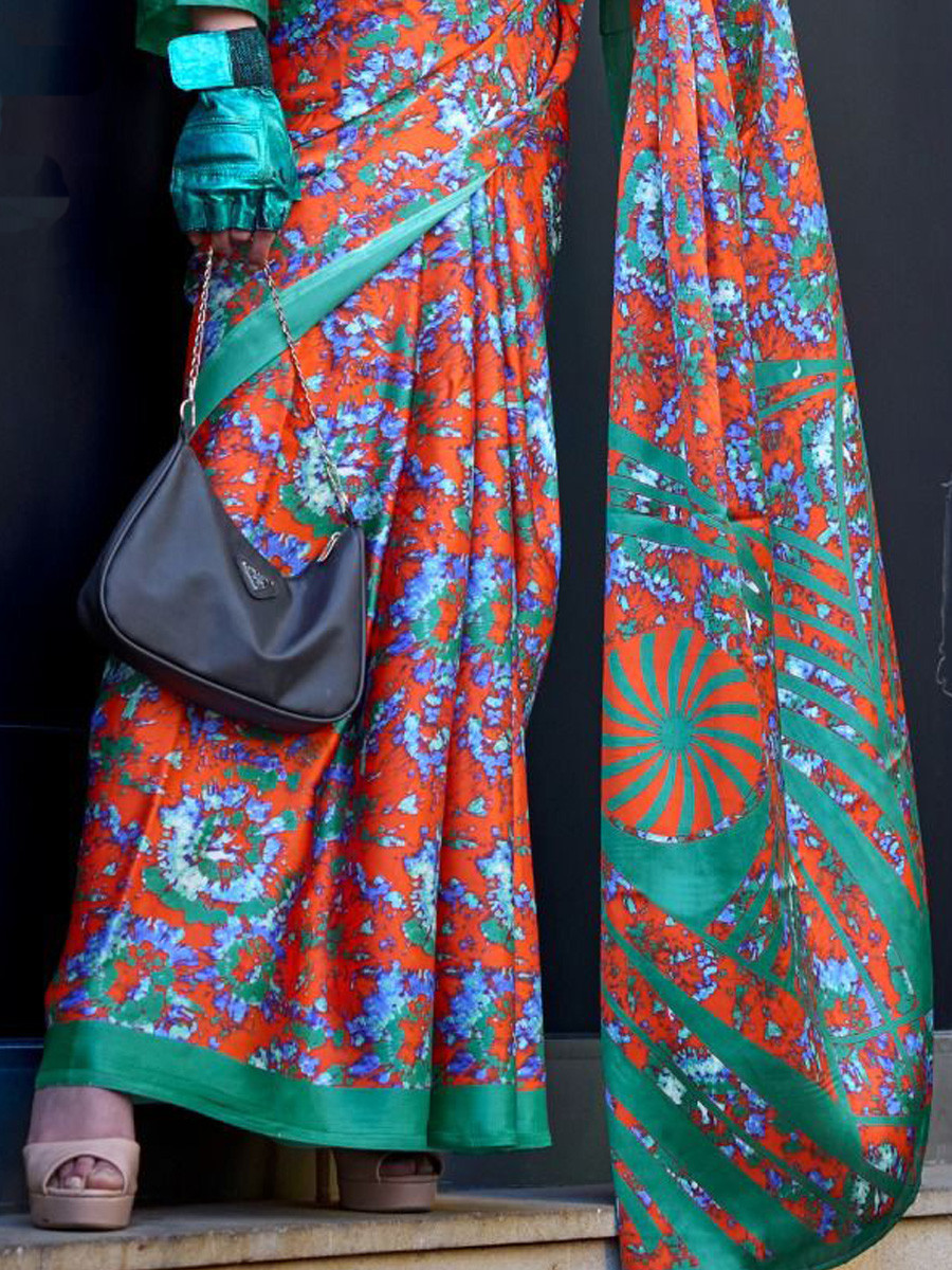 Multi Satin Crepe Printed Festival Casual Contemporary Saree