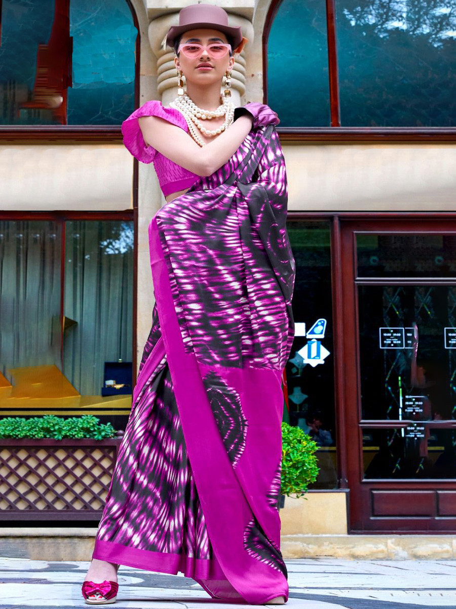 Multi Satin Crepe Printed Festival Casual Contemporary Saree