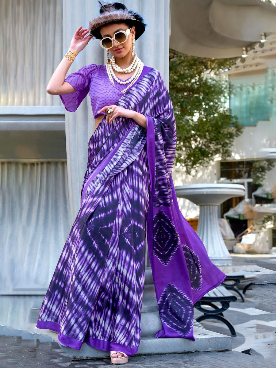 Multi Satin Crepe Printed Festival Casual Contemporary Saree