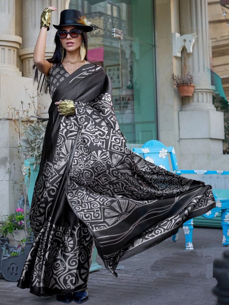 Multi Satin Crepe Printed Festival Casual Contemporary Saree