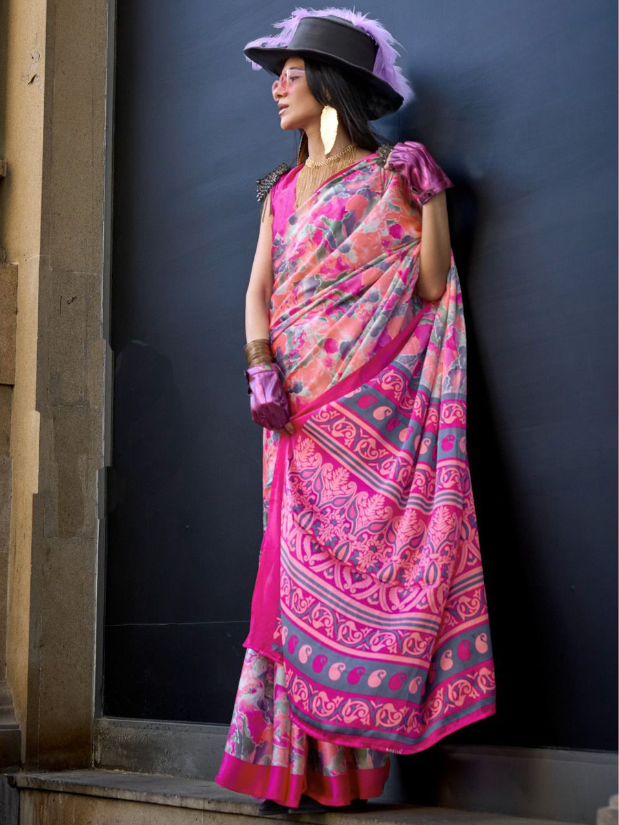 Multi Satin Crepe Printed Festival Casual Contemporary Saree