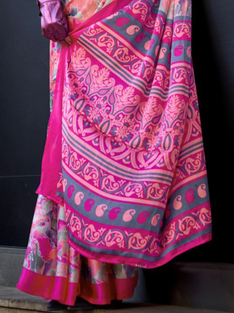 Multi Satin Crepe Printed Festival Casual Contemporary Saree