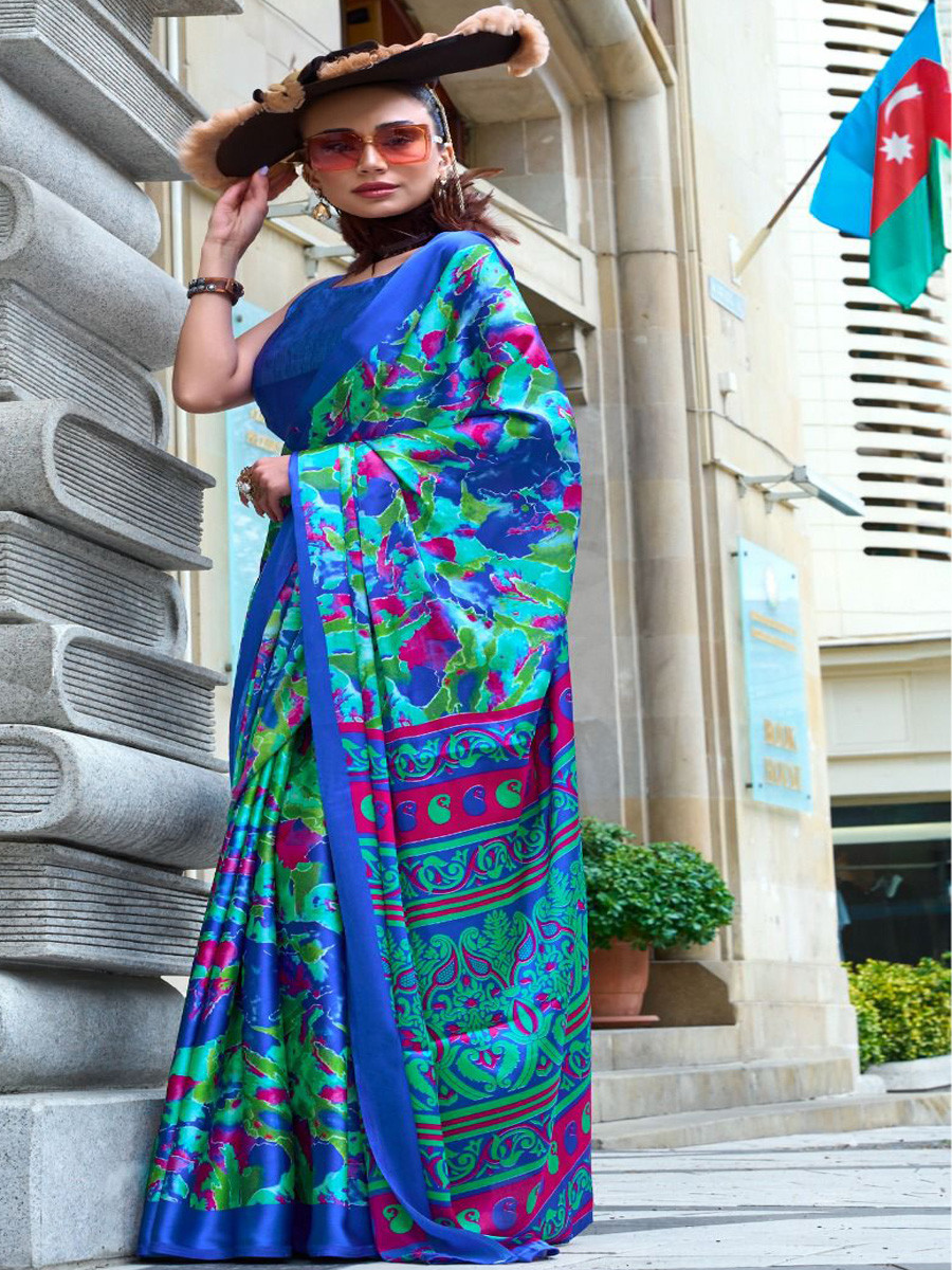 Multi Satin Crepe Printed Festival Casual Contemporary Saree