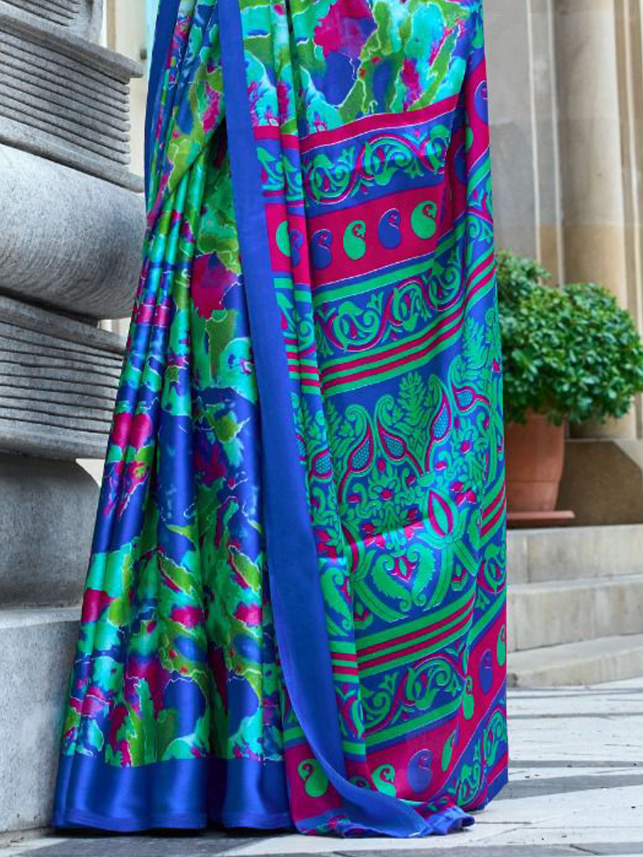 Multi Satin Crepe Printed Festival Casual Contemporary Saree