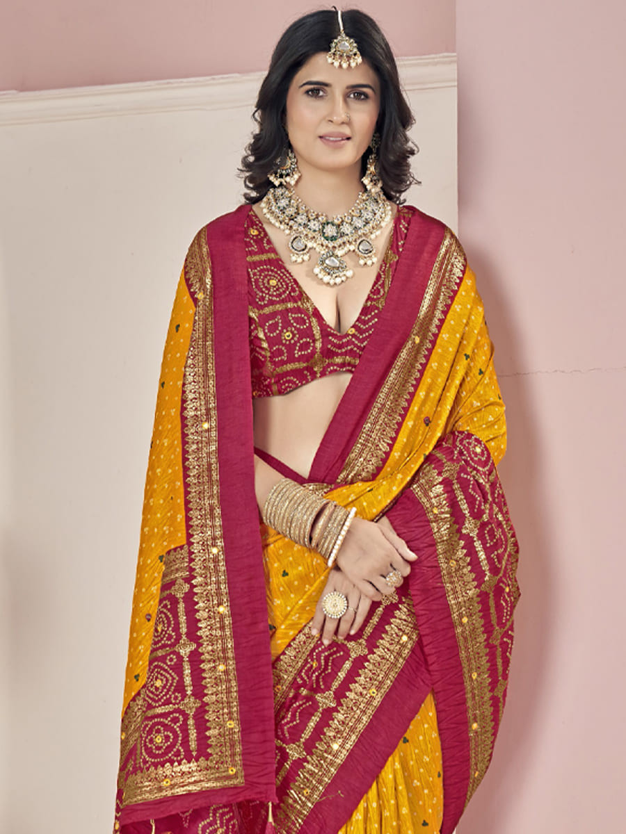 Multi Satin Jacquard Handwoven Festival Casual Classic Style Saree