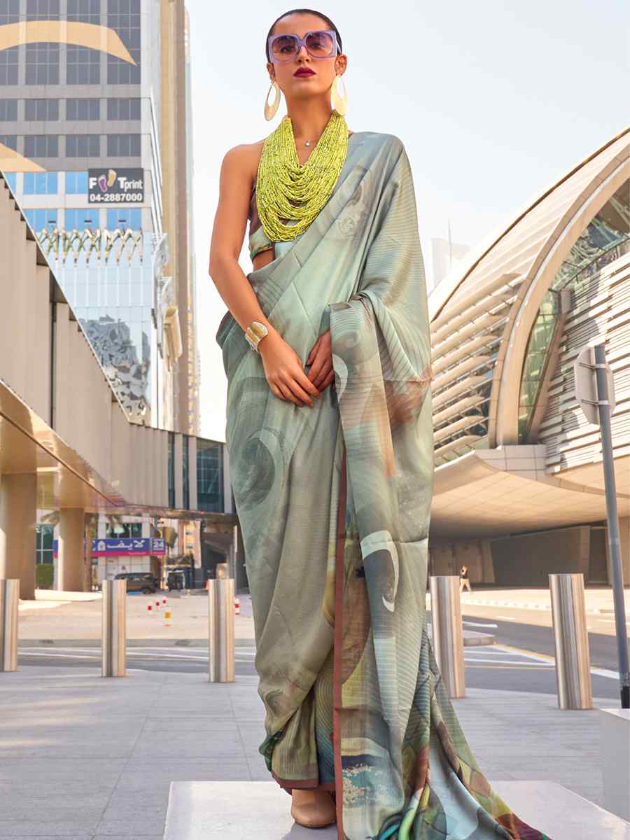 Multi Satin Silk Printed Casual Festival Contemporary Saree