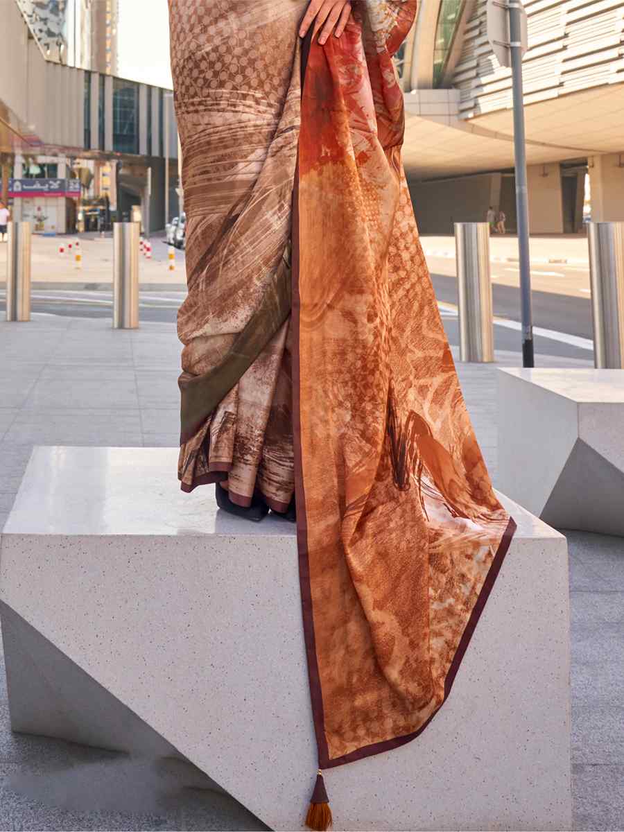 Multi Satin Silk Printed Casual Festival Contemporary Saree