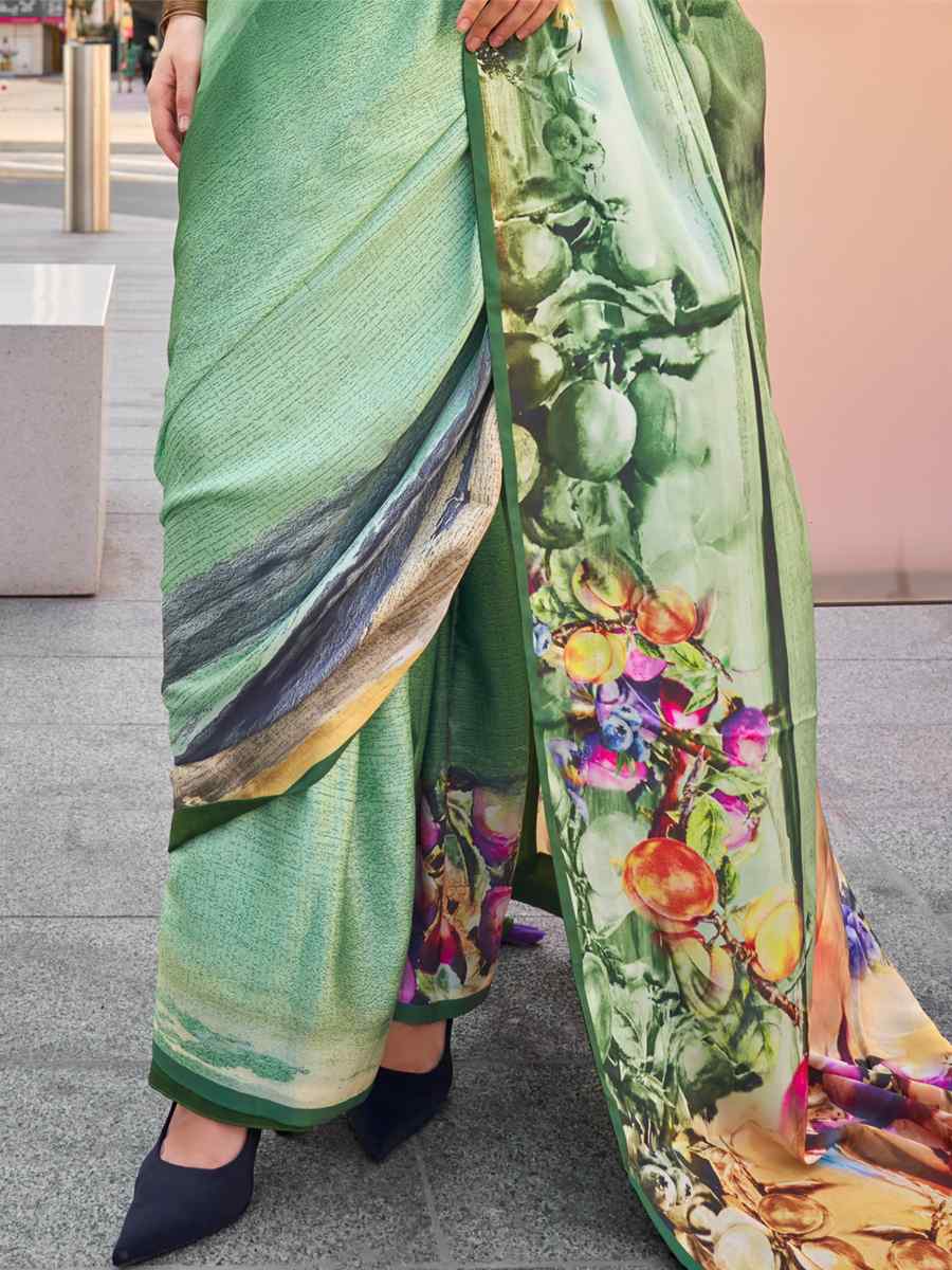 Multi Satin Silk Printed Casual Festival Contemporary Saree