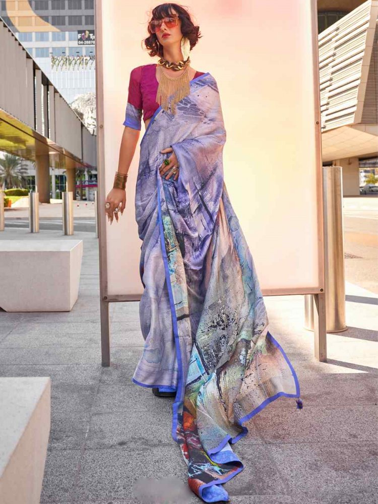 Multi Satin Silk Printed Casual Festival Contemporary Saree