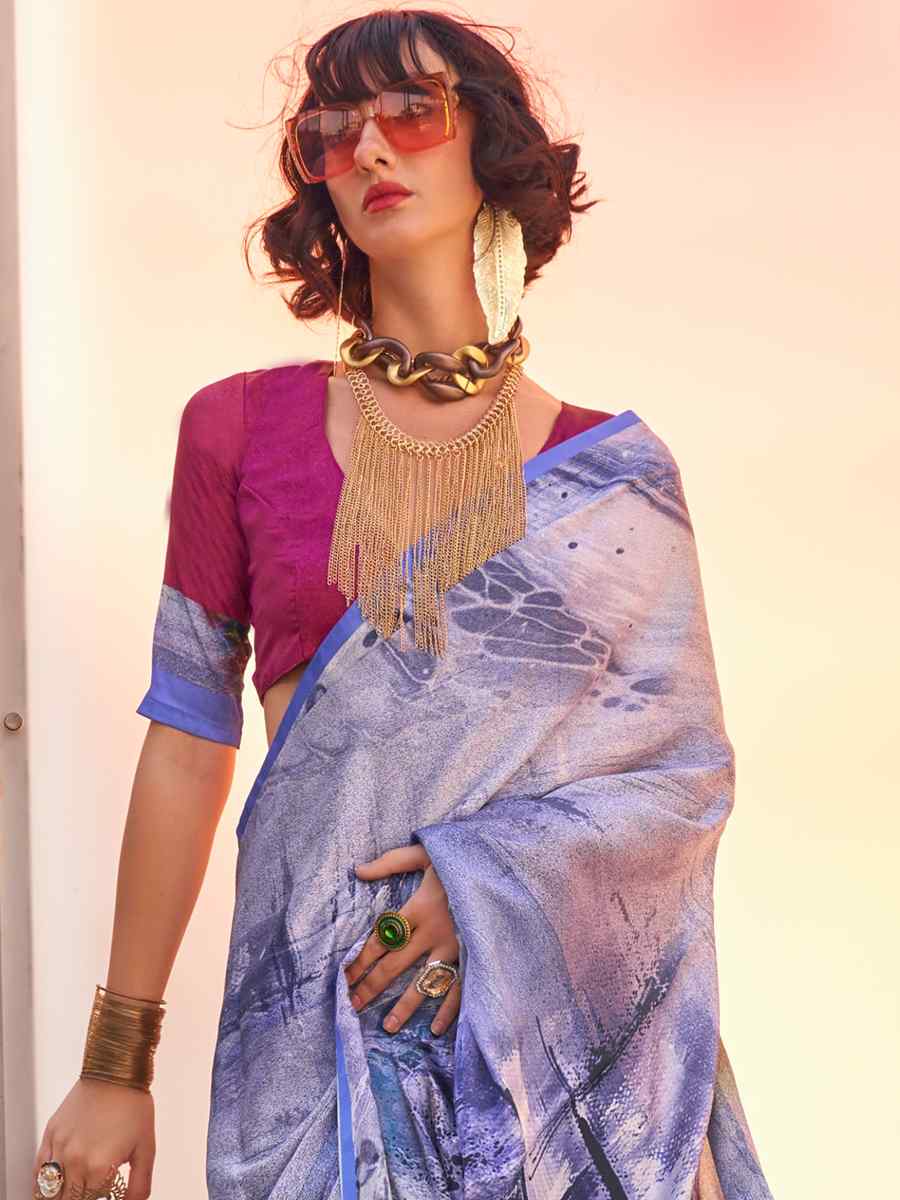 Multi Satin Silk Printed Casual Festival Contemporary Saree