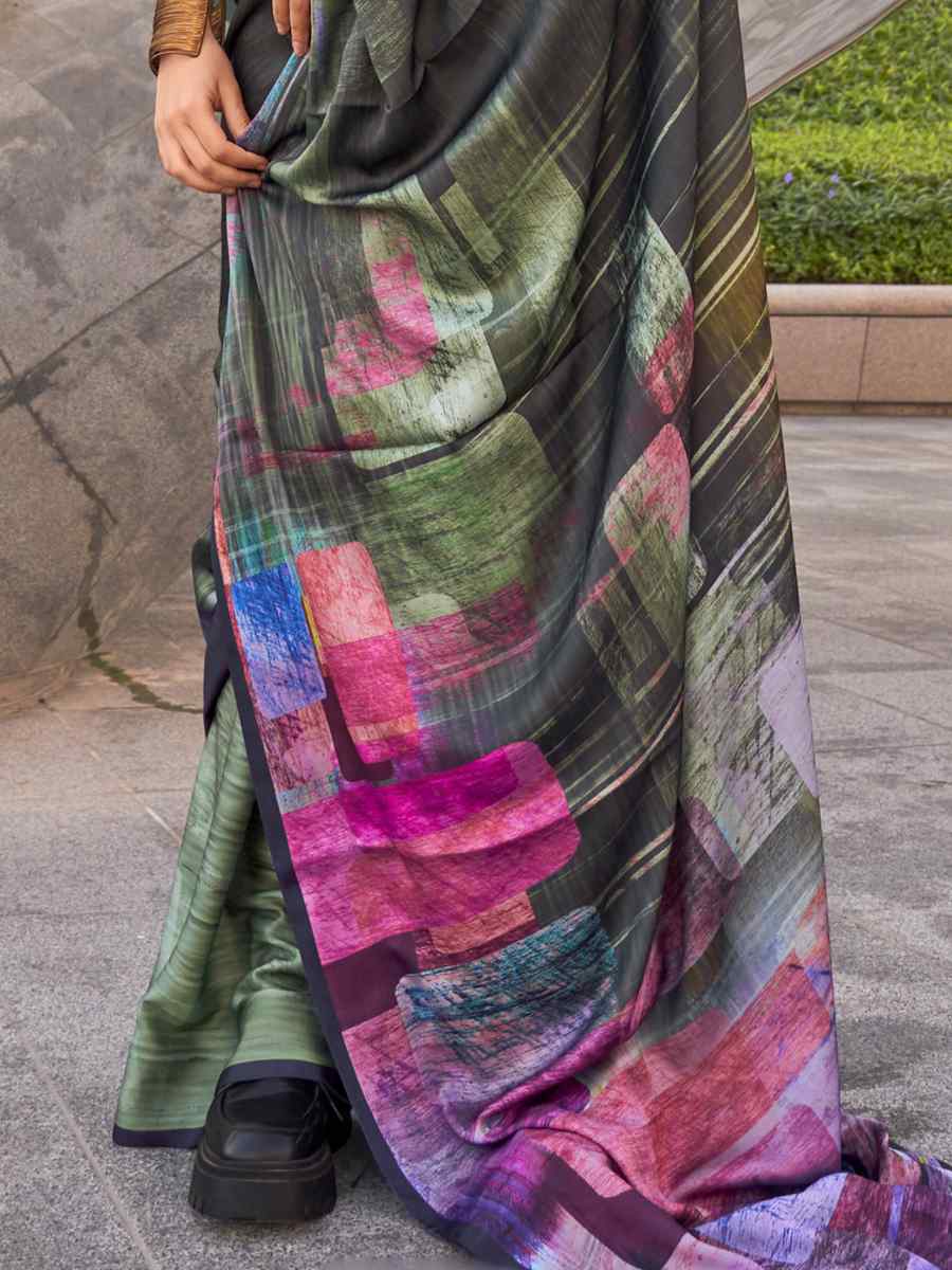 Multi Satin Silk Printed Casual Festival Contemporary Saree