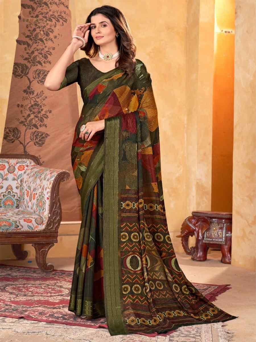 Multi Shimmer Chiffon Printed Festival Casual Contemporary Saree