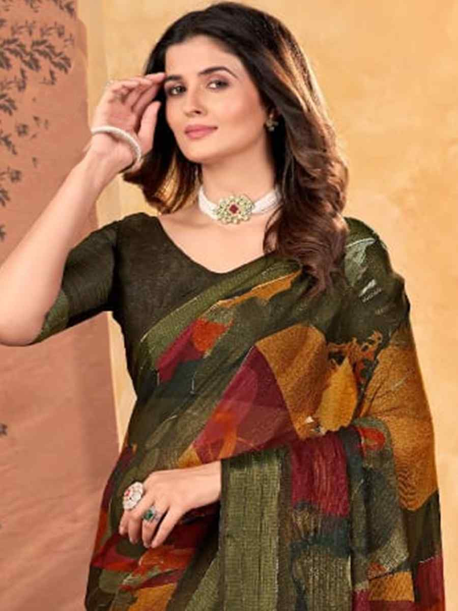 Multi Shimmer Chiffon Printed Festival Casual Contemporary Saree