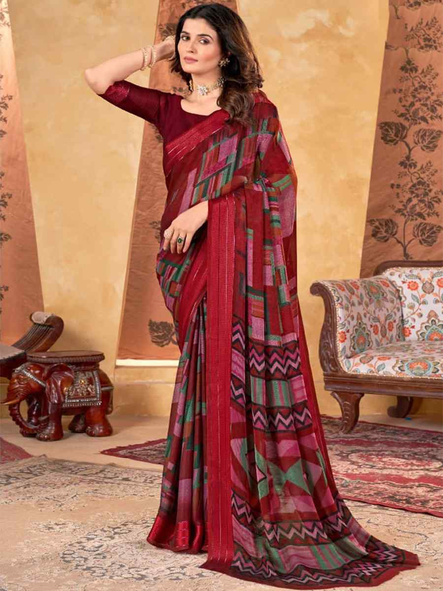 Multi Shimmer Chiffon Printed Festival Casual Contemporary Saree