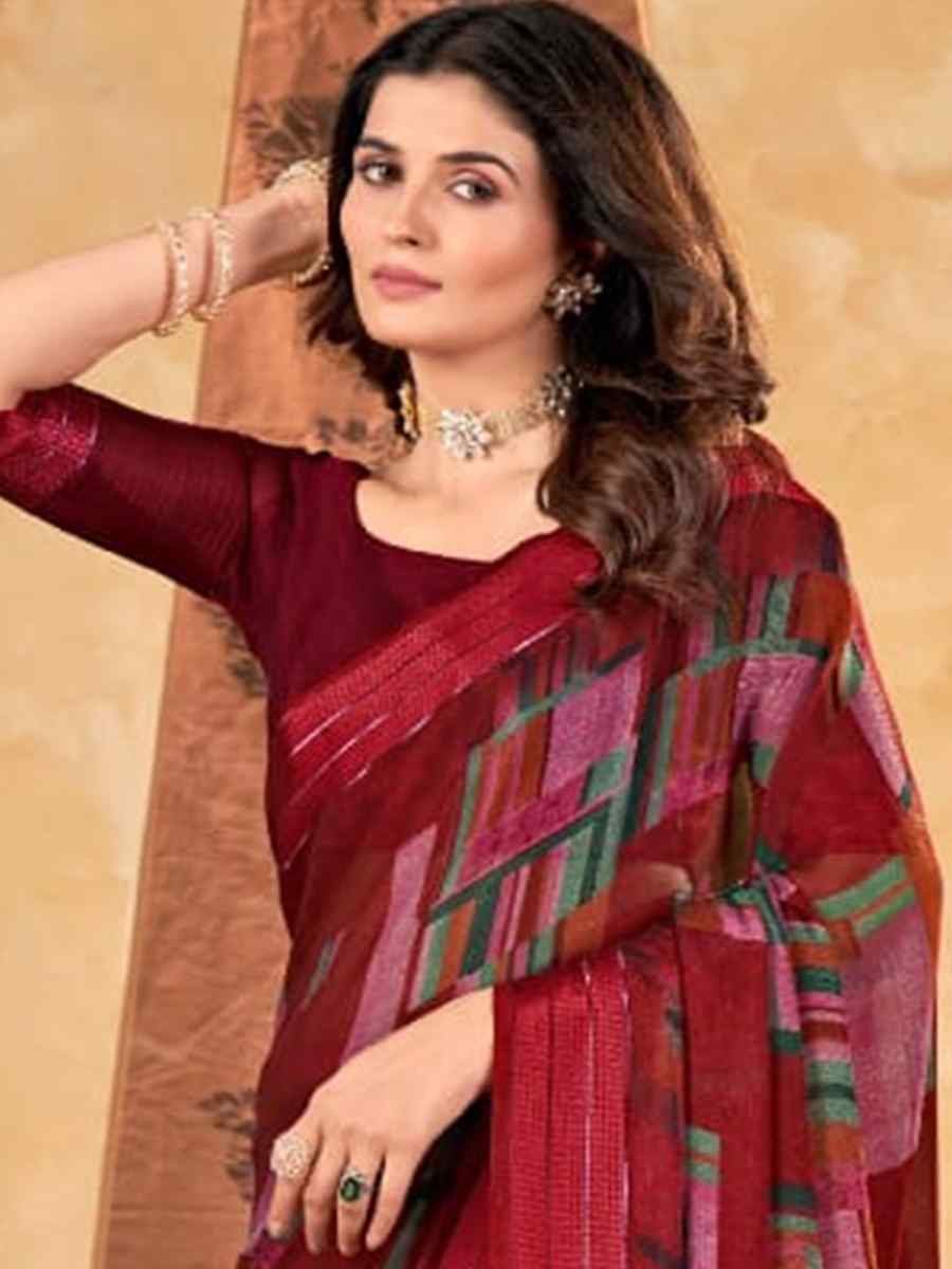 Multi Shimmer Chiffon Printed Festival Casual Contemporary Saree