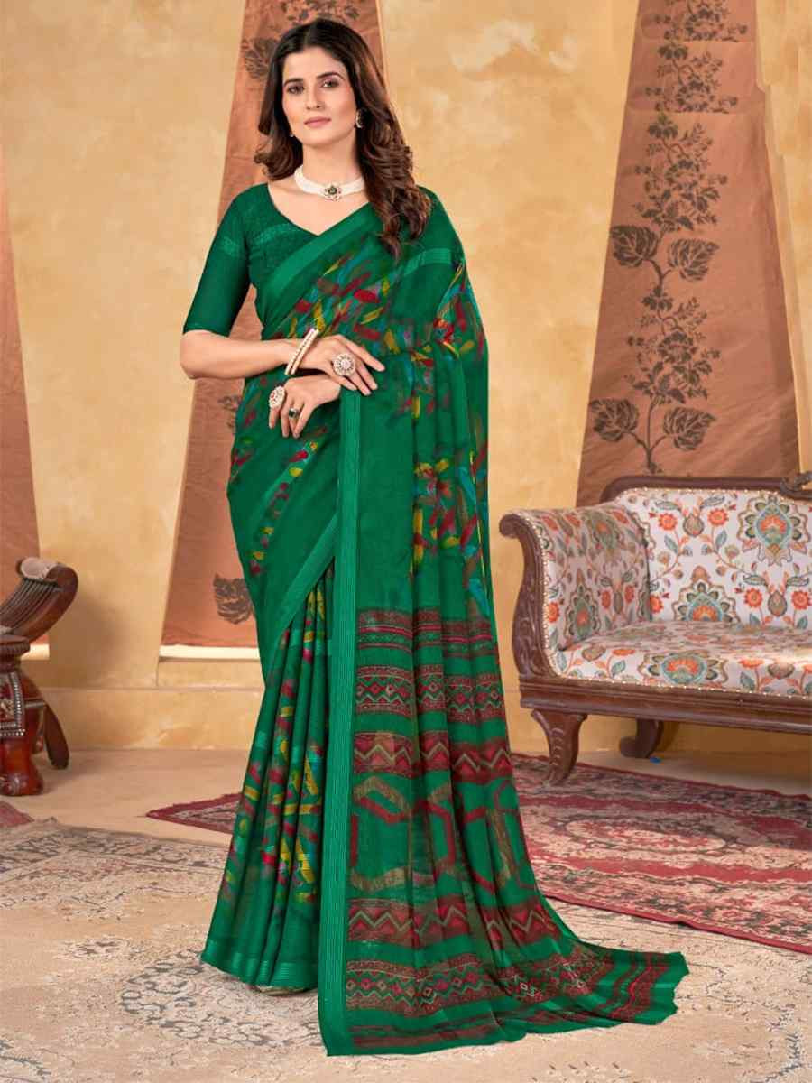 Multi Shimmer Chiffon Printed Festival Casual Contemporary Saree