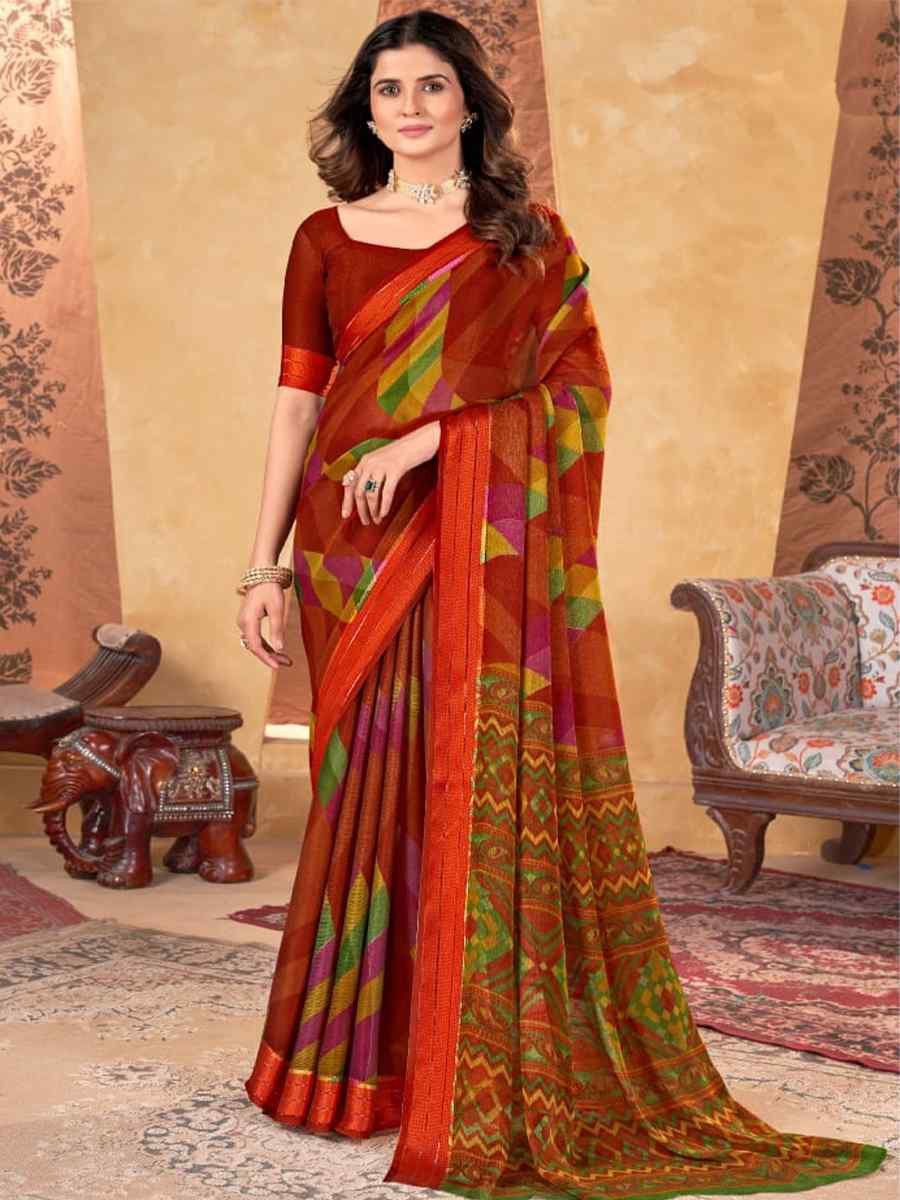 Multi Shimmer Chiffon Printed Festival Casual Contemporary Saree