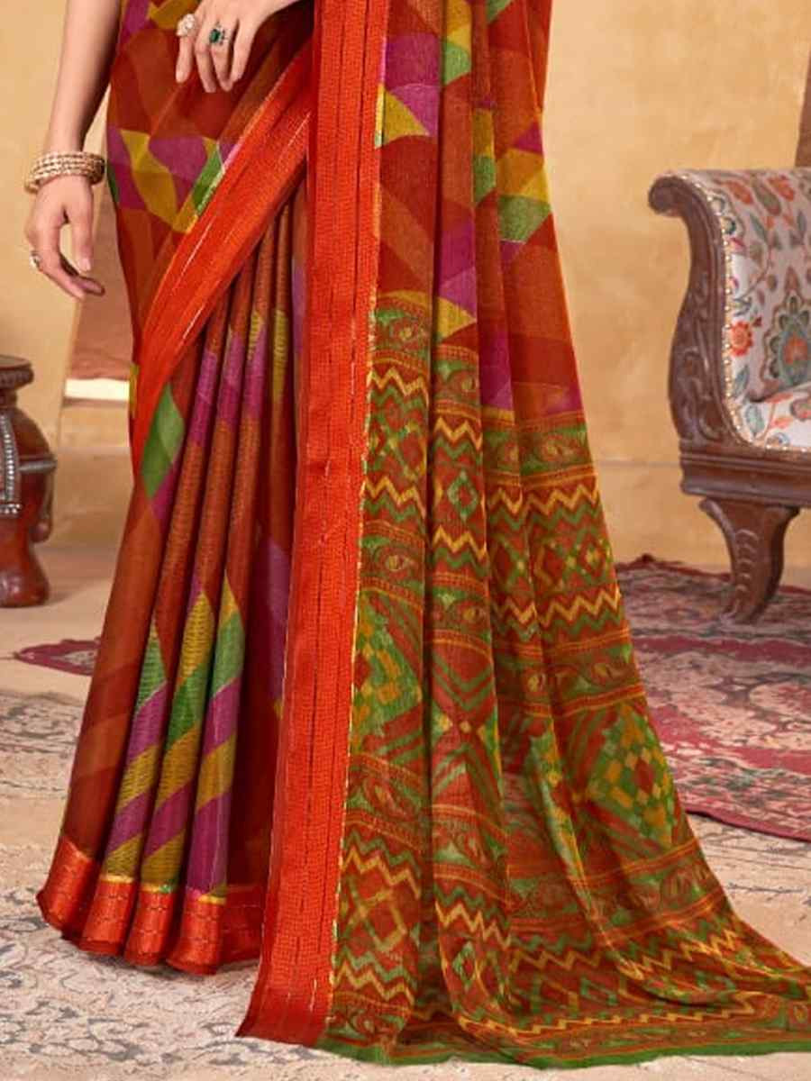 Multi Shimmer Chiffon Printed Festival Casual Contemporary Saree