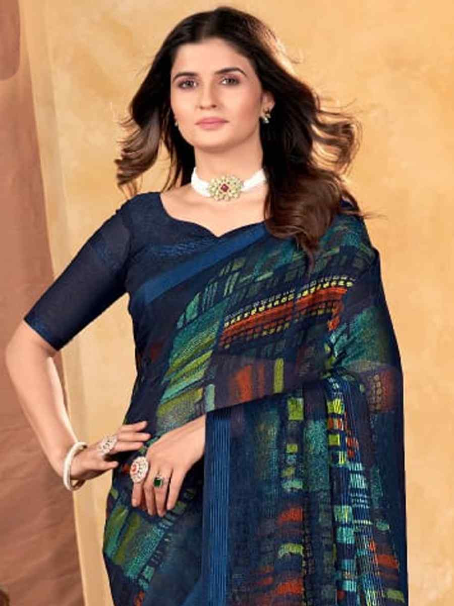 Multi Shimmer Chiffon Printed Festival Casual Contemporary Saree