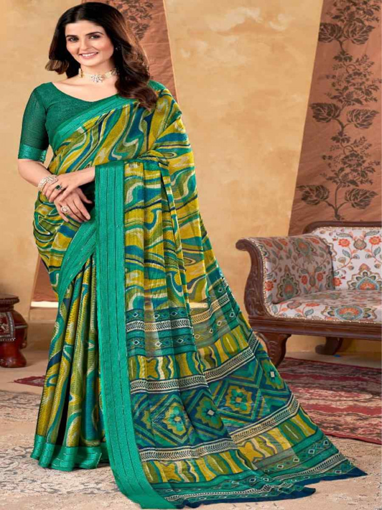 Multi Shimmer Chiffon Printed Festival Casual Contemporary Saree