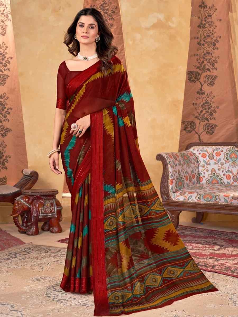 Multi Shimmer Chiffon Printed Festival Casual Contemporary Saree