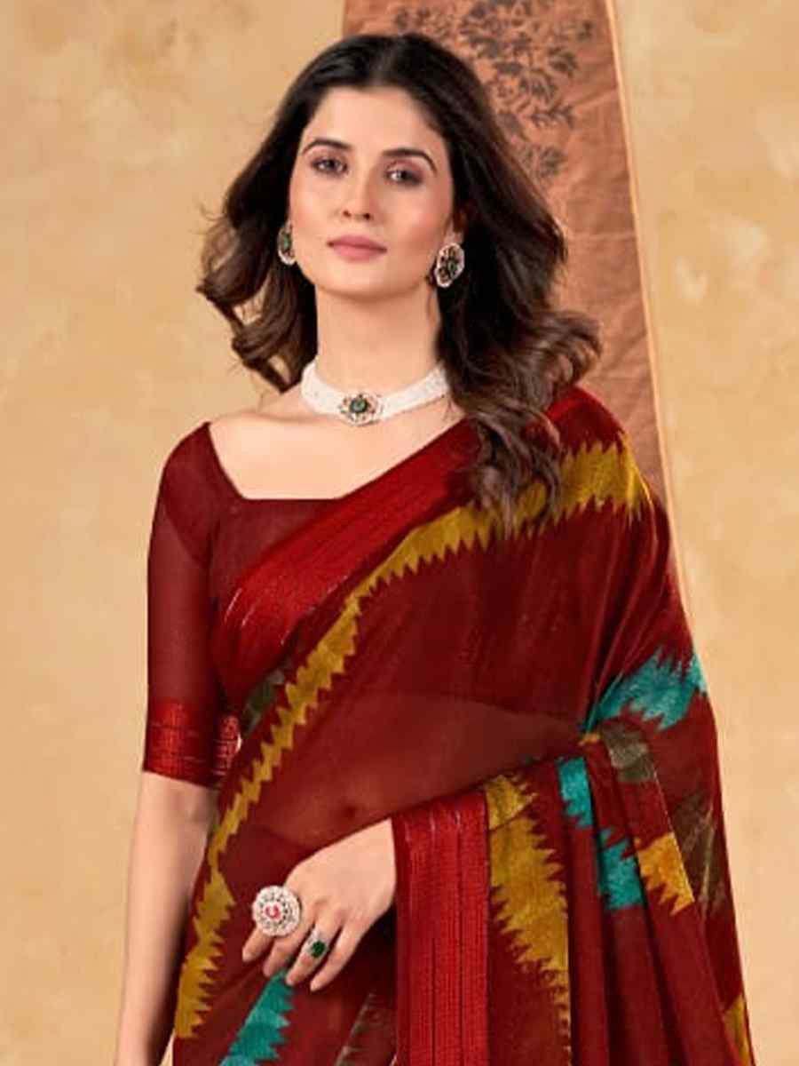 Multi Shimmer Chiffon Printed Festival Casual Contemporary Saree