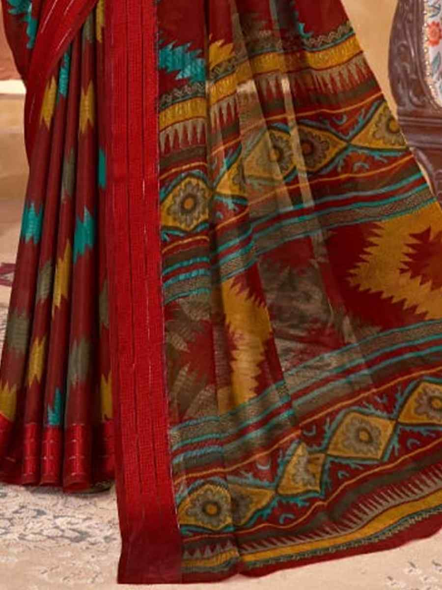 Multi Shimmer Chiffon Printed Festival Casual Contemporary Saree