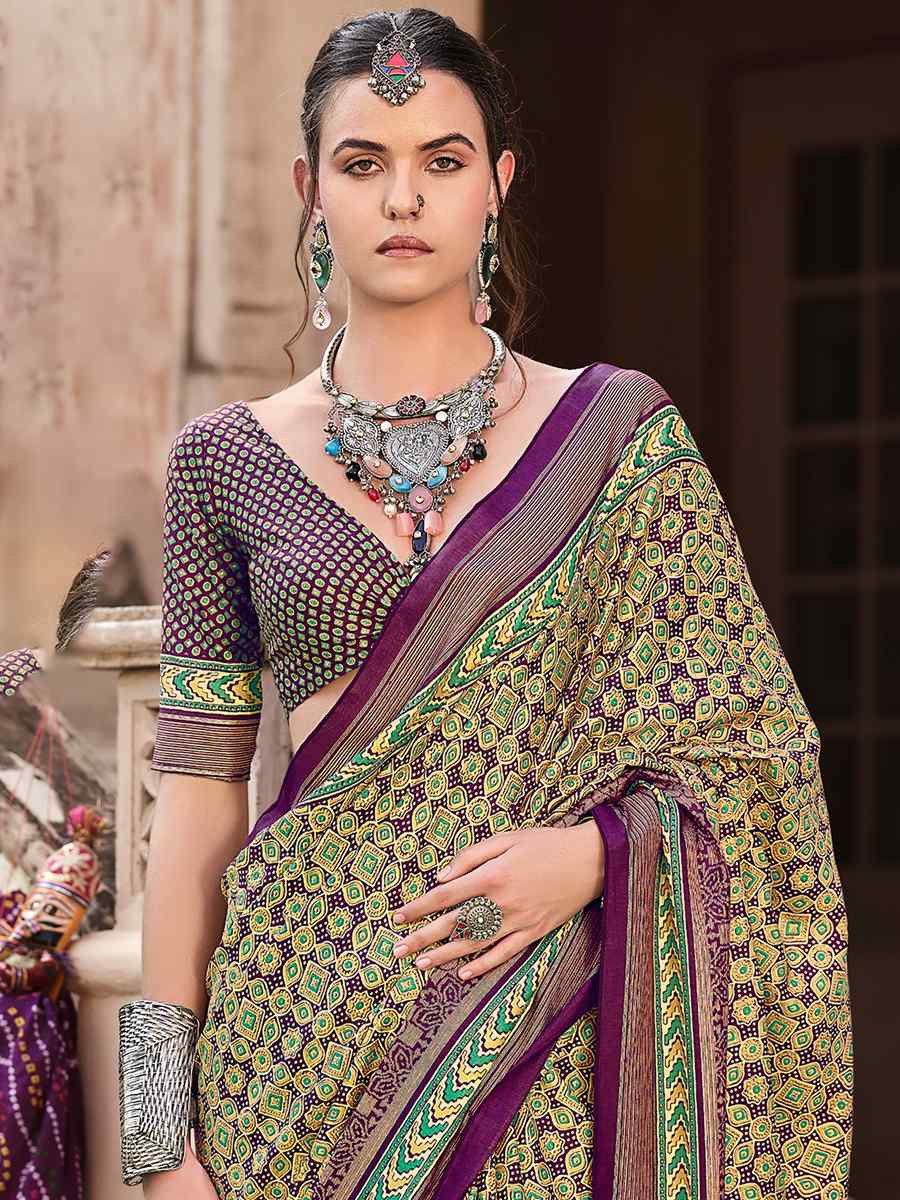 Multi Sigma Silk Printed Festival Casual Contemporary Saree