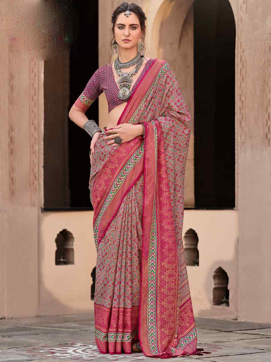 Multi Sigma Silk Printed Festival Casual Contemporary Saree