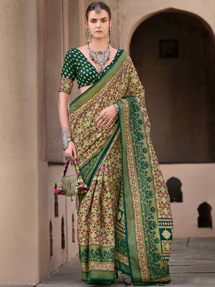 Multi Sigma Silk Printed Festival Casual Contemporary Saree